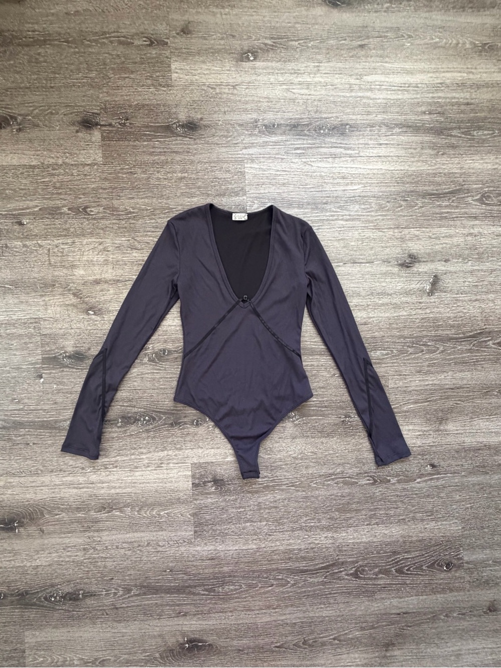 Free People Long Sleeve V-Neck Bodysuit - Charcoal